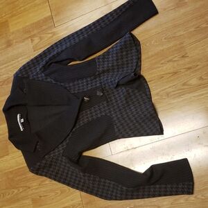 David Rodriguez mixed pattern brown stretchy wool blazer size 6